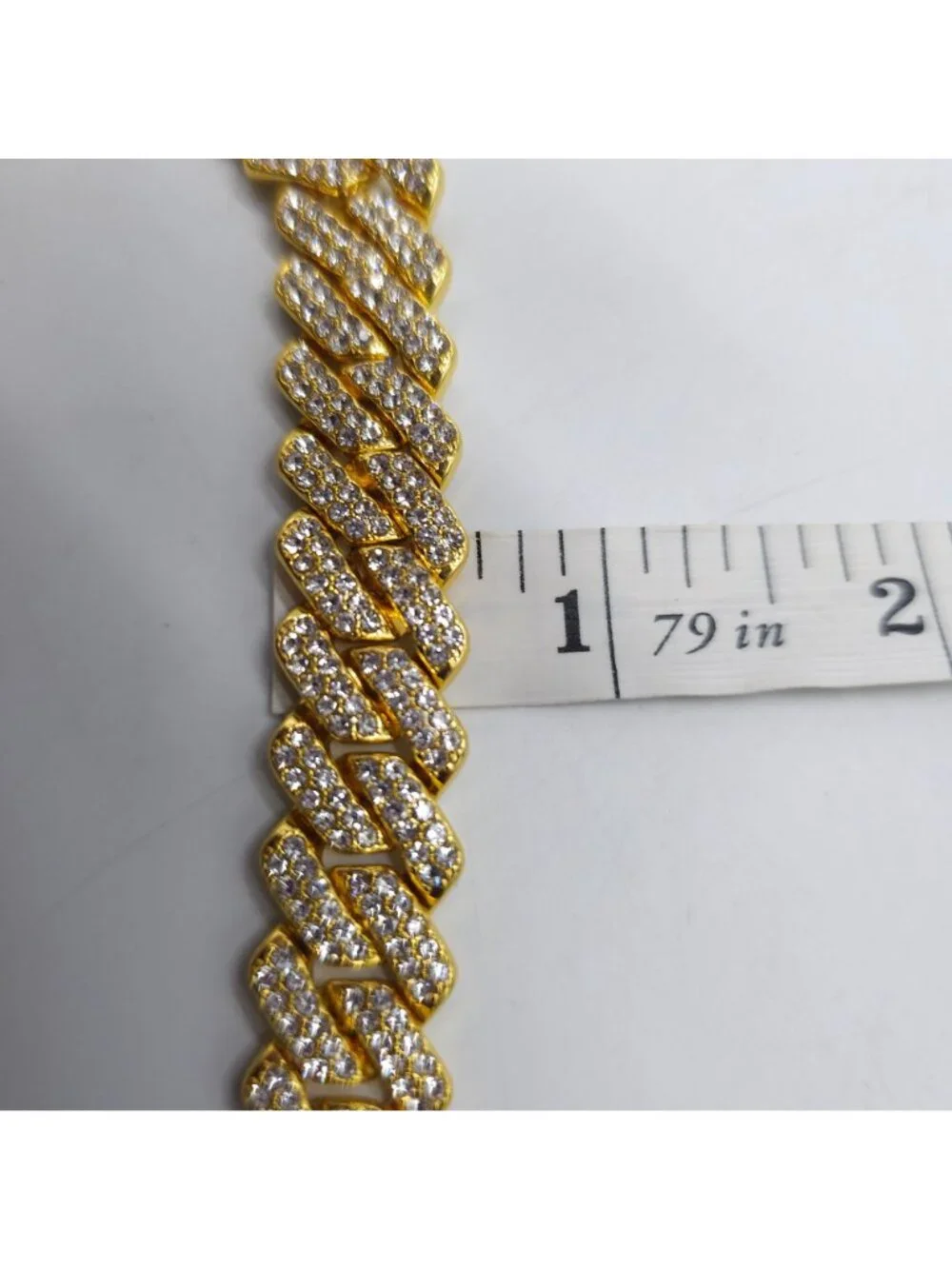 Invicta Mens Gold Tone Cuban Link Necklace Iced Out Crystal Detailing 20